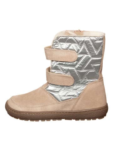 kmins Skórzane botki zimowe w kolorze srebrno-beżowym