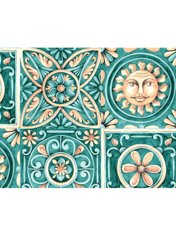 deco Rugs & Carpet Vinyl-Teppich in Türkis/ Creme