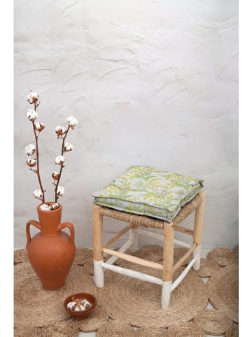 Madre Selva Poduszka "Mimosa" w kolorze zielono-żółtym do siedzenia - 37 x 37 cm