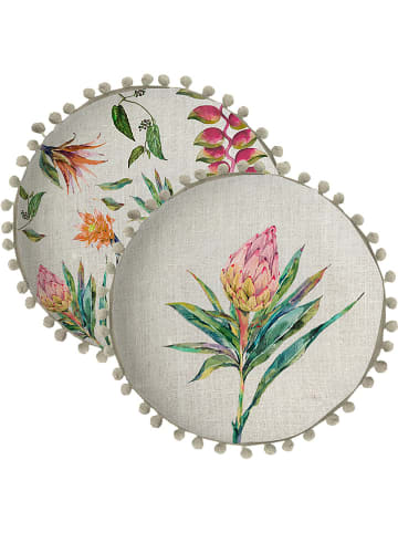 Madre Selva Poduszka "Flores Salvajes" w kolorze kremowym ze wzorem - Ø 45 cm