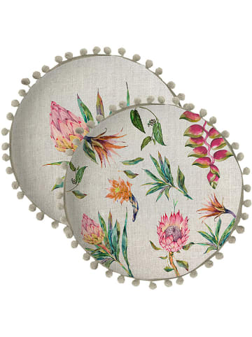 Madre Selva Poduszka "Flores Salvajes" w kolorze kremowym ze wzorem - Ø 45 cm