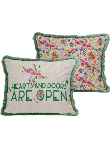 Madre Selva Kissenhülle "Hearts and Doors" in Blau/ Bunt - (L)50 x (B)35 cm
