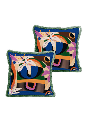 Madre Selva Kussenhoes "Folk Tufted" blauw/meerkleurig - (L)45 x (B)45 cm