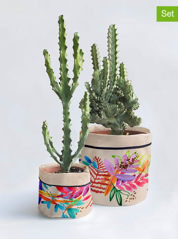 Madre Selva 2-delige set: bloempotovertrekken "Floral" lichtroze/meerkleurig