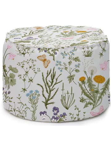 Madre Selva Puf "Botanical" w kolorze zielonym ze wzorem - wys. 55 x Ø 45 cm