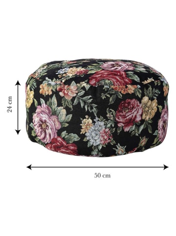 Madre Selva Poef "Camille" zwart/lichtroze - (H)24 x Ø 50 cm