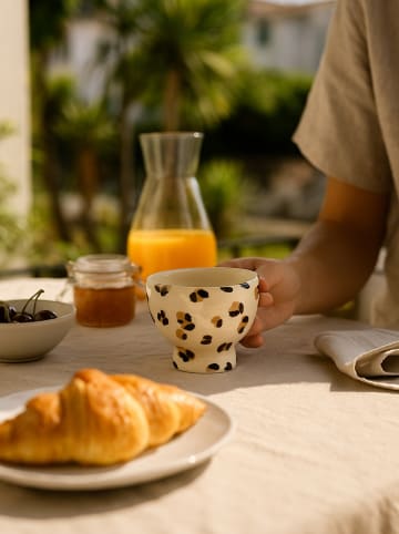 Madre Selva Tasse "Cheetah" in Weiß/ Beige - (H)11 cm
