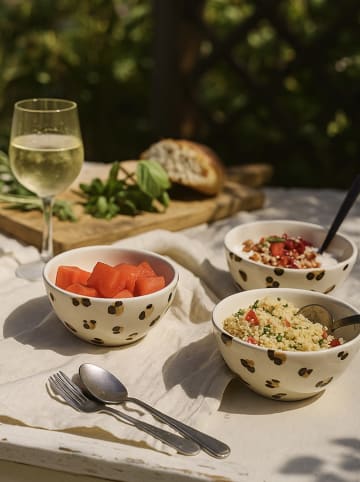 Madre Selva Schale "Cheetah" in Weiß/ Beige - Ø 16 cm