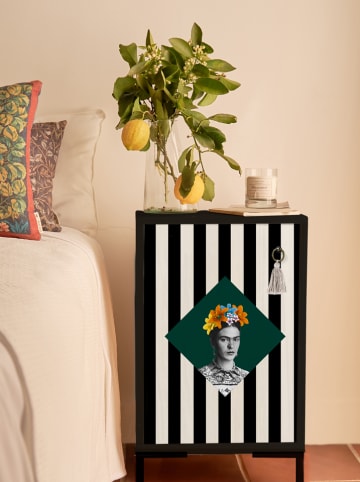 Madre Selva Nachtkastje "William" zwart/wit/groen - (B)40 x (H)67 x (D)30 cm