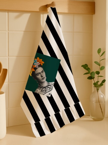 Madre Selva Geschirrtuch "Frida" in Grün/ Weiß/ Schwarz - (L)75 x (B)50 cm