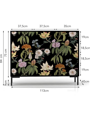 Madre Selva Sideboard "Wilma" in Bunt/ Schwarz - (B)113 x (H)75 x (T)45 cm