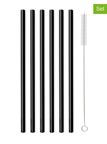 Vialli Design 6-delige set: rietjes zwart met borstel - (H)20 x Ø 0,80 cm