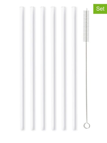 Vialli Design Słomki (6 szt.) w kolorze białym ze szczoteczką - wys. 20 cm