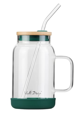 Vialli Design Glas mit Trinkhalm in Grün - 600 ml