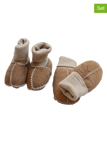 Kaiser Naturfellprodukte 2tlg. Set: Lammfell-Fäsutlinge und Boots in Hellbraun