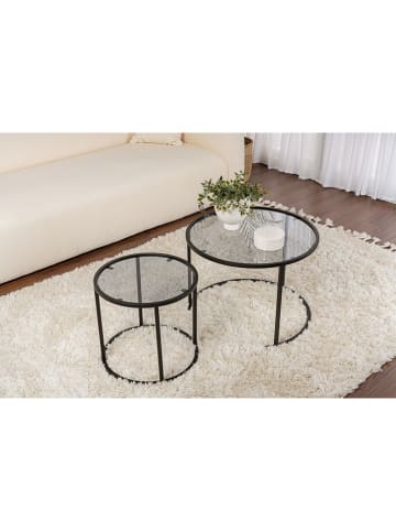 Evila 2-delige set: salontafels "Aurum" lichtgrijs/zwart