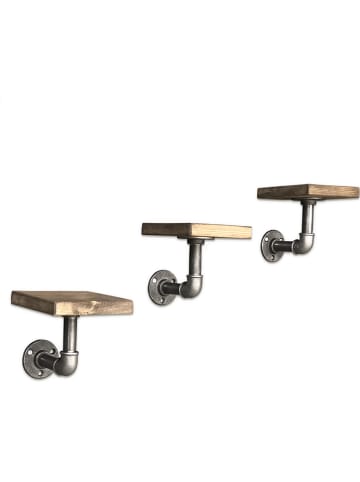 Evila 3er-Set: Wandregale "Raf005" in Walnuss - (B)15 x (H)15 x (T)15 cm