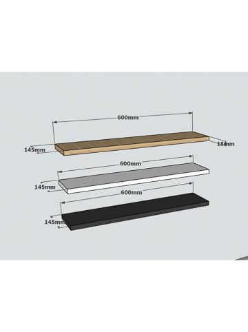 Evila 3er-Set: Wandregale "Boss v2" in Weiß - (B)60 x (H)1,8 x (T)14,5 cm