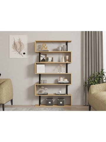 Evila Boekenkast "Hector" lichtbruin/zwart - (B)90 x (H)162,6 x (D)22 cm