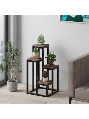 Evila Pflanzenständer "Jason" in Natur/ Schwarz - (B)34 x (H)67 x (T)34 cm