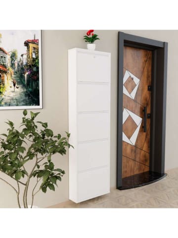 Evila Regał w kolorze białym na buty - 50 x 169 x 15 cm