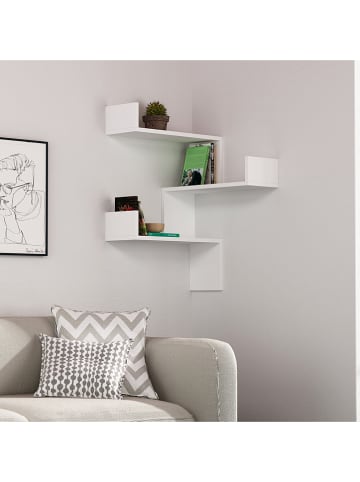 Evila Regał narożny "Luksa" w kolorze białym - 60 x 90 x 20 cm