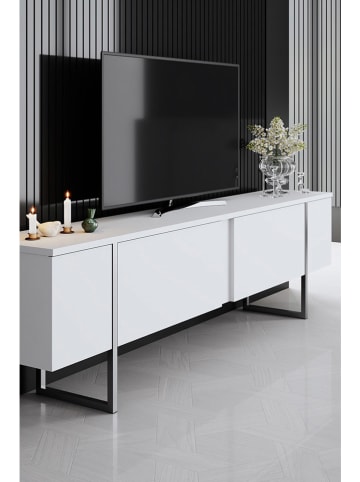 Evila Szafka RTV "Luxe" w kolorze srebrno-białym - 180 x 50 x 30 cm