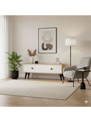Evila TV-Regal "Mona" in Weiß/ Hellbraun - (B)120 cm x (H)40,5 x (T)32 cm