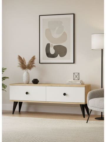 Evila TV-meubel "Mona" wit/lichtbruin - (B)120 cm x (H)40,5 x (D)32 cm