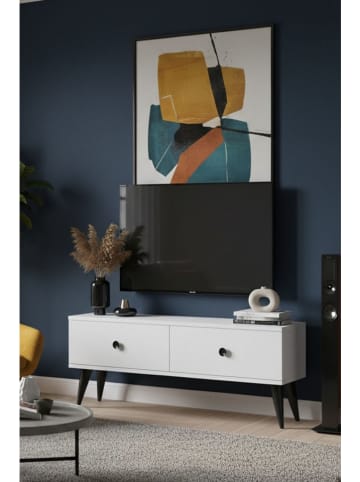 Evila Szafka RTV "Mona" w kolorze biało-czarnym - 120 x 40,5 x 32 cm