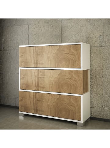 Evila Schoenenkast "Napolyon" wit/walnootkleurig - (B)90 x (H)93 x (D)30 cm