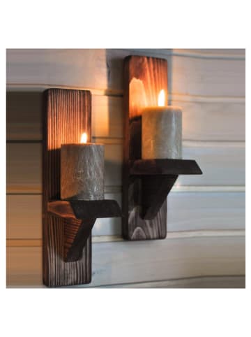 Evila 2er-Set: Wandregale "Raf248" in Braun - (B)10 x (H)33 x (T)9 cm