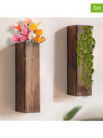 Evila 2-delige set: bloempotten bruin - (B)25 x (H)8 x (D)6 cm