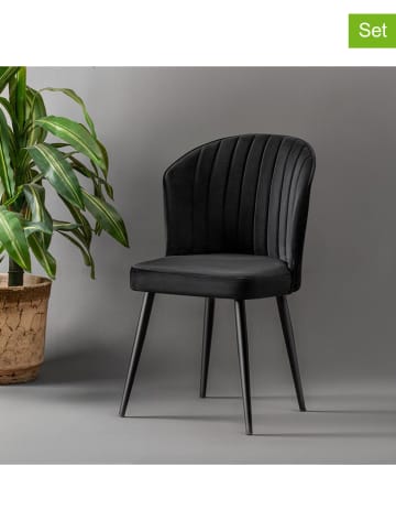 Evila 2-delige set: eetkamerstoelen "Rubi" zwart - (B)52 x (H)85 x (D)42 cm