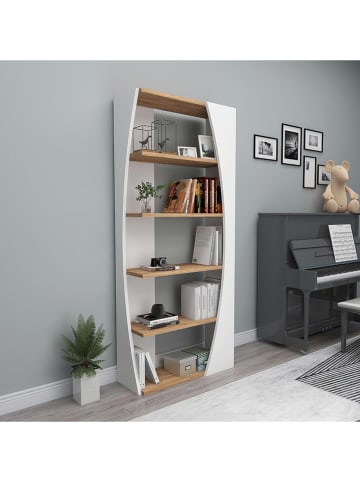 Evila Boekenkast "Selge" wit/walnootkleurig - (B)63,5 x (H)150 x (D)24 cm