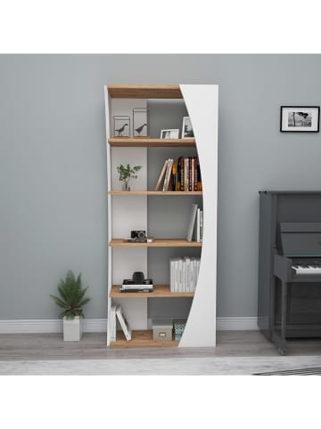 Evila Boekenkast "Selge" wit/walnootkleurig - (B)63,5 x (H)150 x (D)24 cm