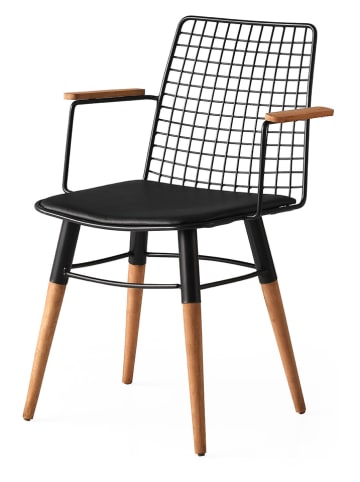 Evila 2-delige set: eetkamerstoelen zwart - (B)43 x (H)82 x (D)39 cm