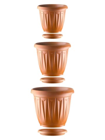 Evila 3-delige set: bloempotten lichtbruin