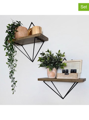 Evila 2-delige set: wandmeubels "WR046" bruin/zwart - (B)30 x (H)30 x (D)14 cm