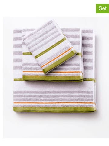 Benetton 3-częściowy zestaw ręczników w kolorze biało-szaro-zielonym