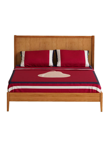 Benetton 4-delige set: satijnen bedlakens en kussenslopen donkerblauw/rood