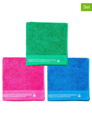 Benetton 3er-Set: Handtücher in Blau/ Pink/ Grün