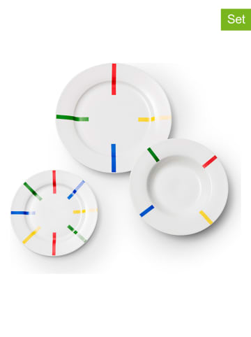 Benetton 12-częściowy zestaw talerzy w kolorze białym ze wzorem