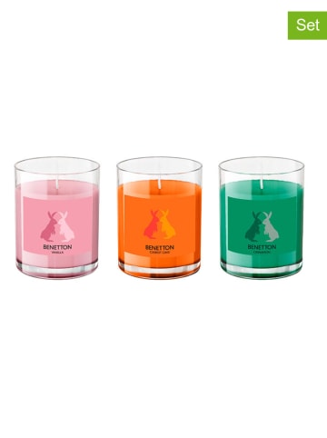 Benetton 3-delige set: geurkaarsen oranje/groen/lichtroze - 3x 65 g