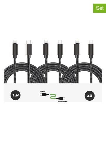SmartCase 3er-Set: USB-C-Lightning-Kabel in Schwarz - (L)1 m