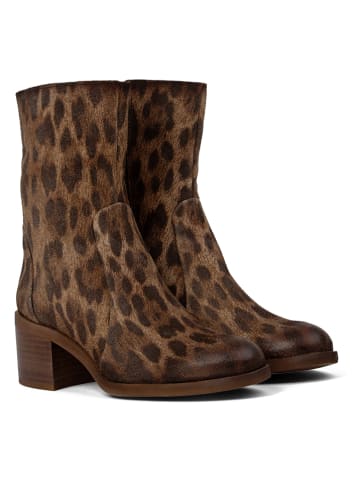 Lazamani Leren enkellaarzen lichtbruin/bruin