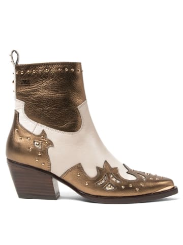 Lazamani Leren enkellaarzen crème/goudkleurig