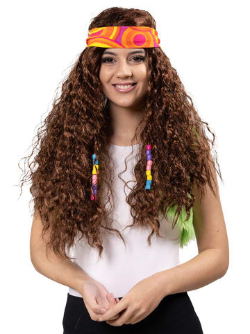 Party x People Pruik met doek "Hippie" bruin