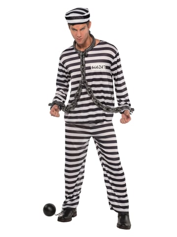 amscan 3-delig kostuum "Gevangene" zwart/wit