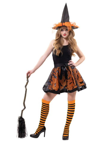 Party x People 3-delig kostuum "Heks Agatha" oranje/zwart